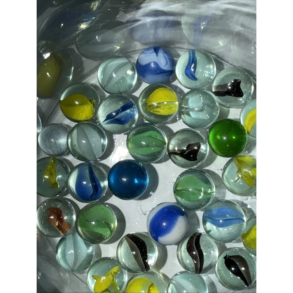 Vintage Glass Marble Lot 33 Mixed Cat's Eye Swirl Shooter Marbles Retro Toy
